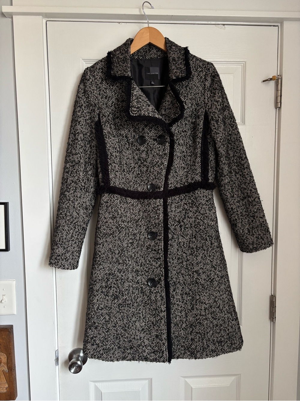 The Limited 2016 Wool Blend Bouclé Tweed Feminine Trench Coat Car Coat